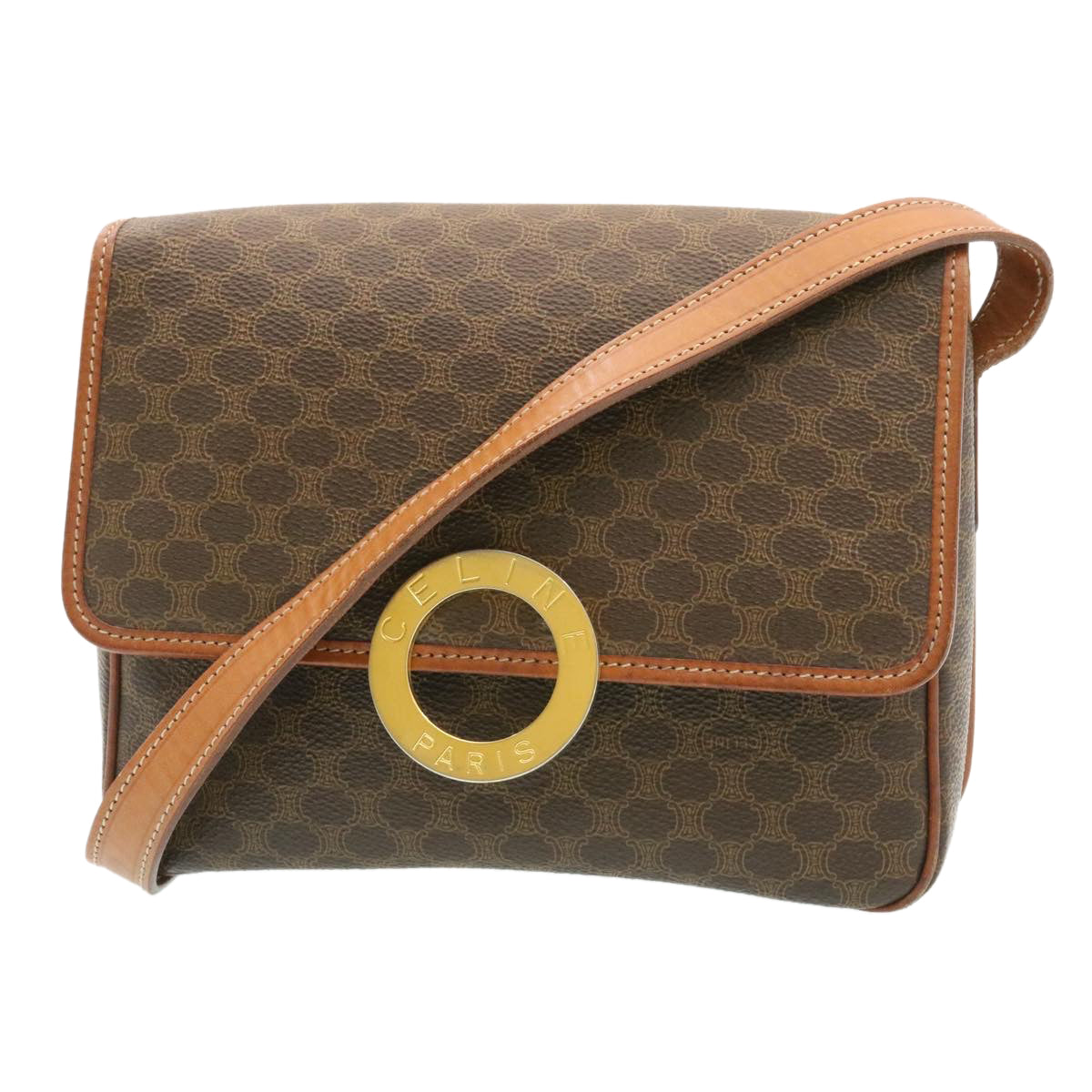 Luxury CELINE Macadam Canvas Circle logo Shoulder Bag Brown 26659