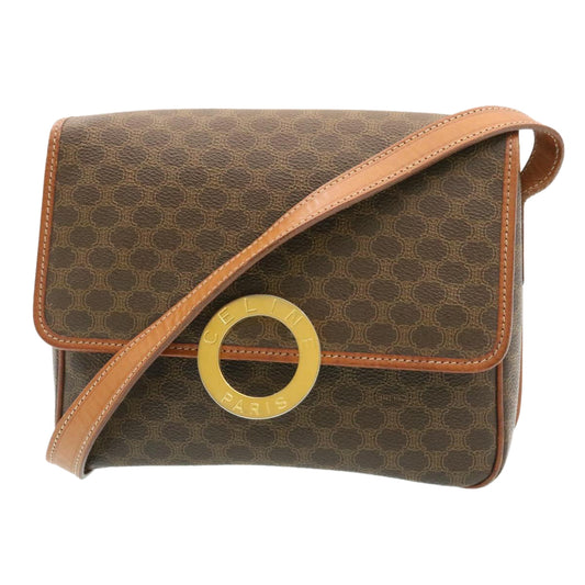 Luxury CELINE Macadam Canvas Circle logo Shoulder Bag Brown 26659