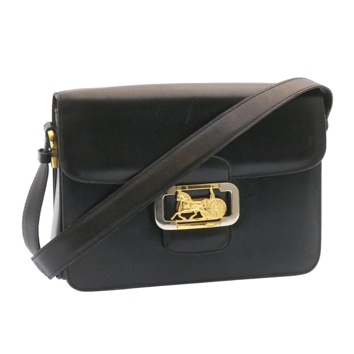 Luxury CELINE Horse Carriage Shoulder Bag Leather Black 26712