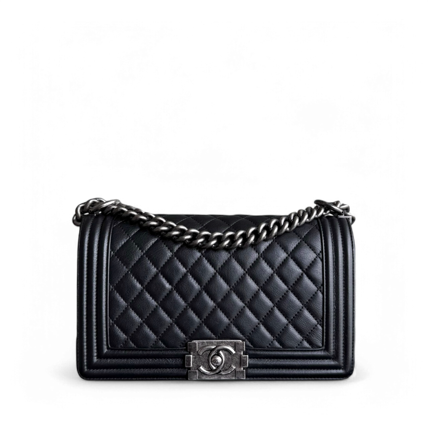Chanel Boy Medium - 25CM Quilted Calfskin Black Ruthenium Silver Hardware