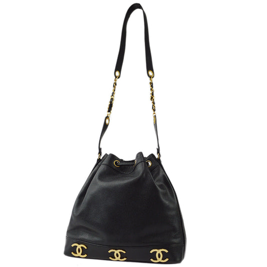 Chanel Black Caviar Triple CC Bucket Shoulder Bag