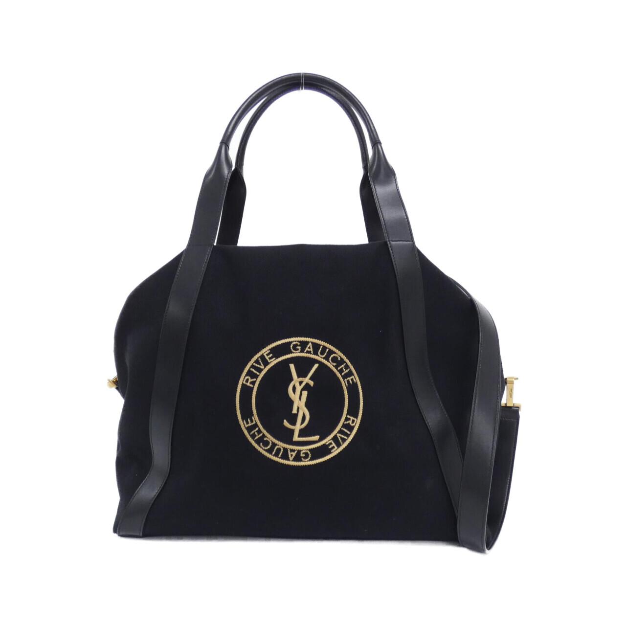 Saint Laurent Rive Gauche Bowling Tote Canvas Leather Tote Bag