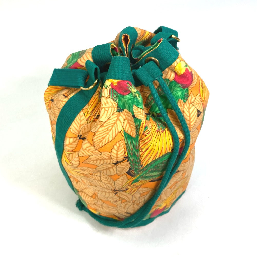 HERMES Shoulder Bag canvas green Bird pattern purse Women