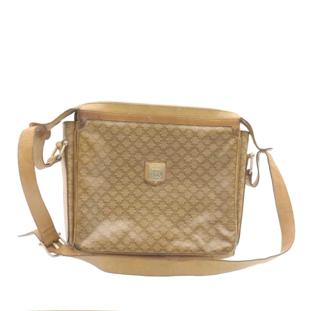 Luxury CELINE Macadam Shoulder Bag Coated Canvas Beige 27875