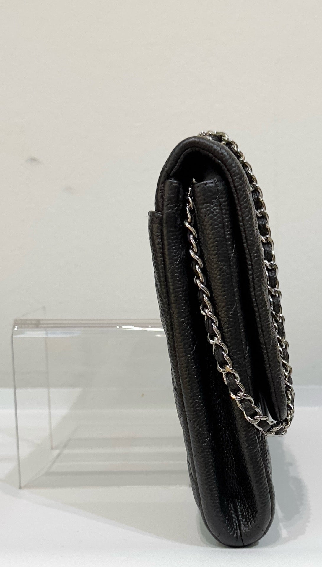 Chanel Black Quilted Caviar Leather Chain Flap Clutch Bag recolor red to black 1799 holo