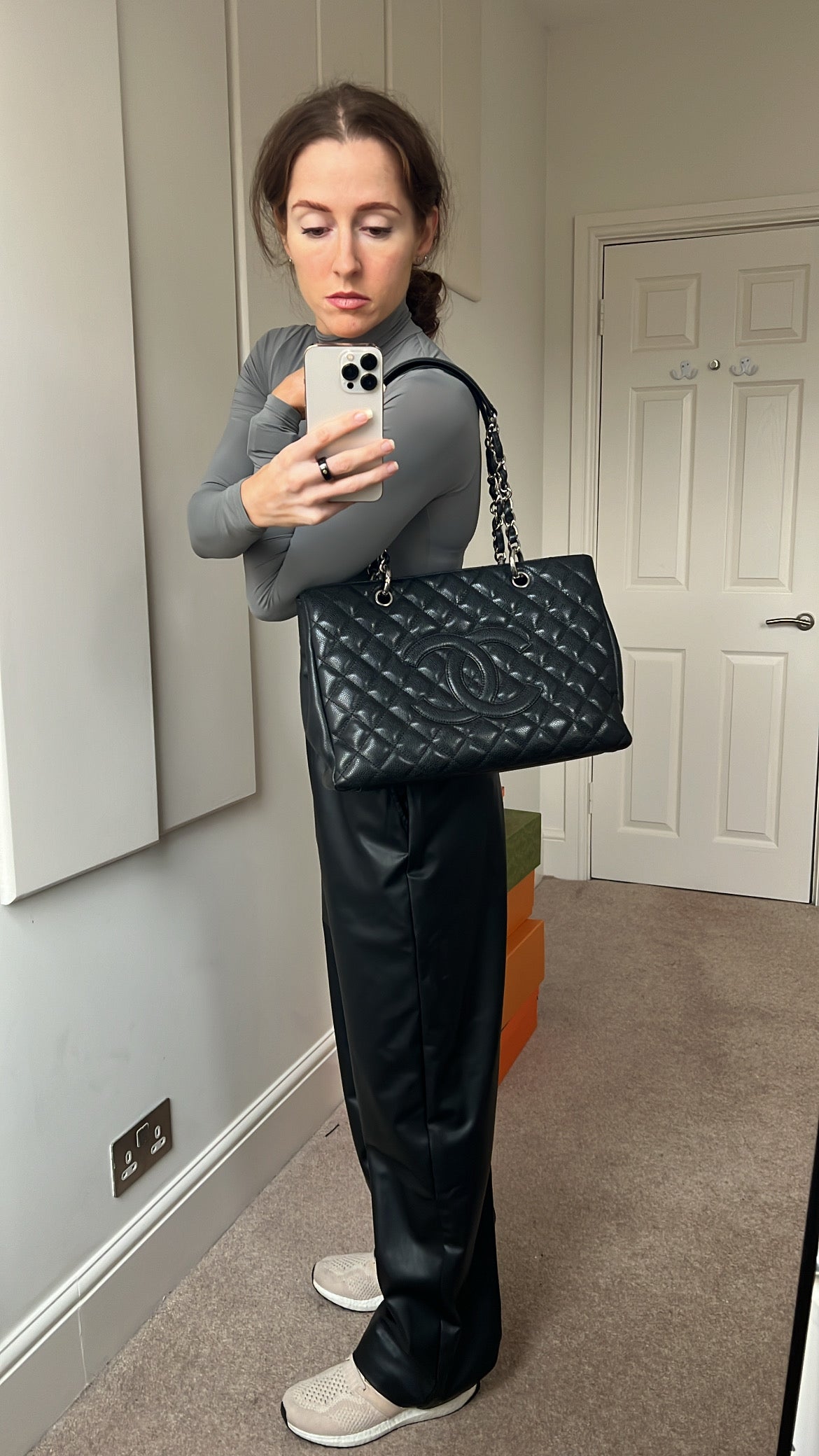 Chanel Black Caviar Grand Shopper Tote Silver Hardware