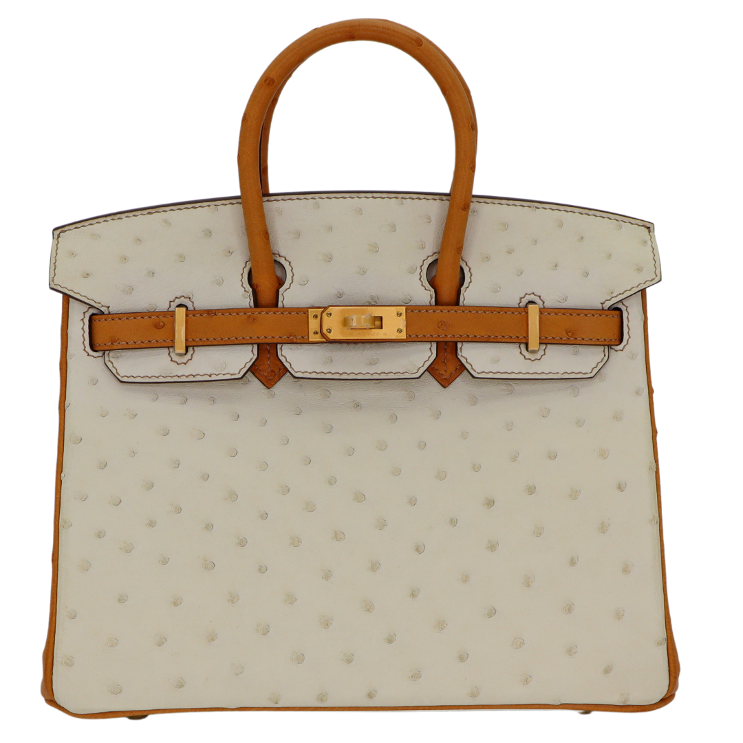 Hermes25cm Birkin HSS Beton/ Cognac Ostrich Brushed Gold Hardware