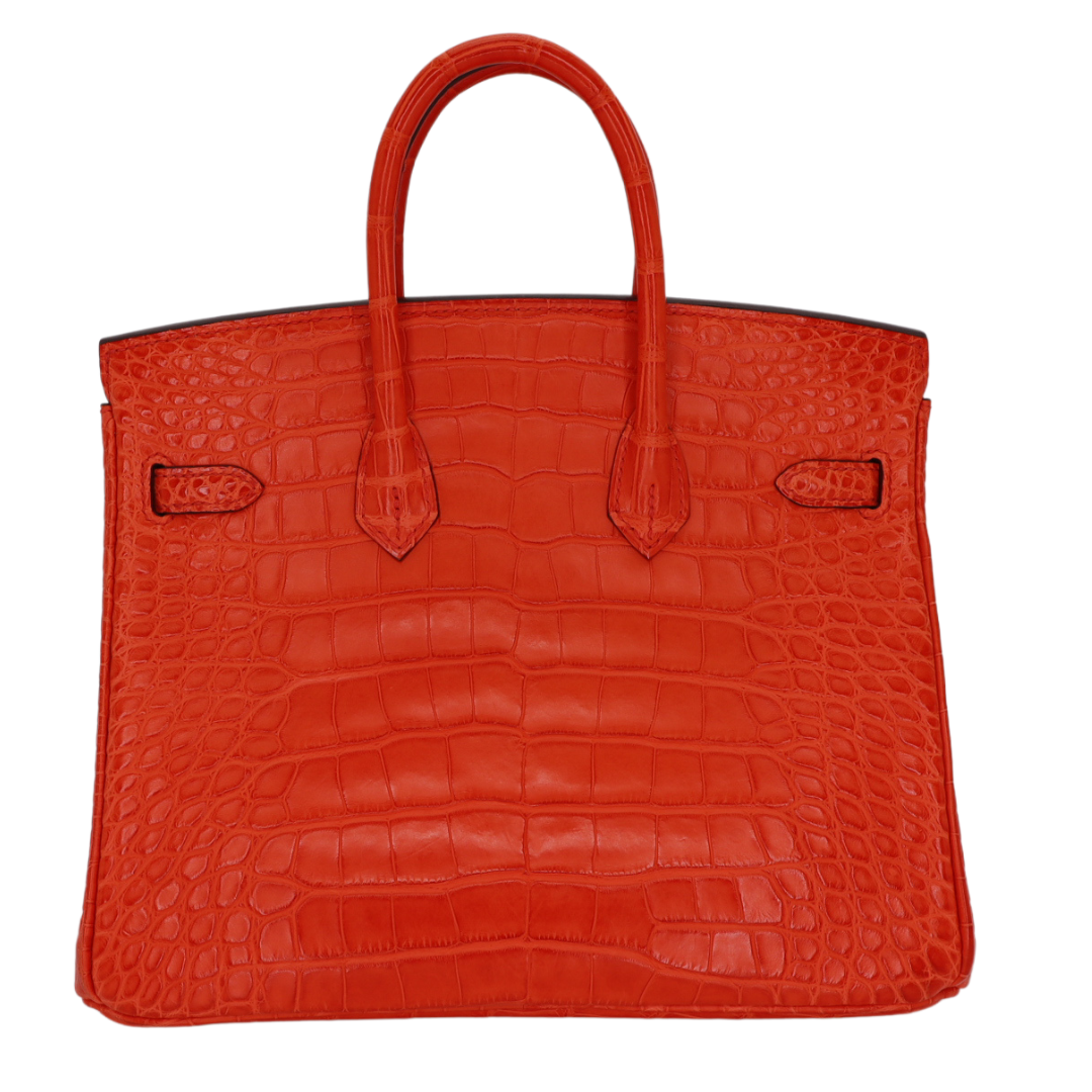 Hermes25cm Birkin Orange Poppy Matte Alligator Gold Hardware