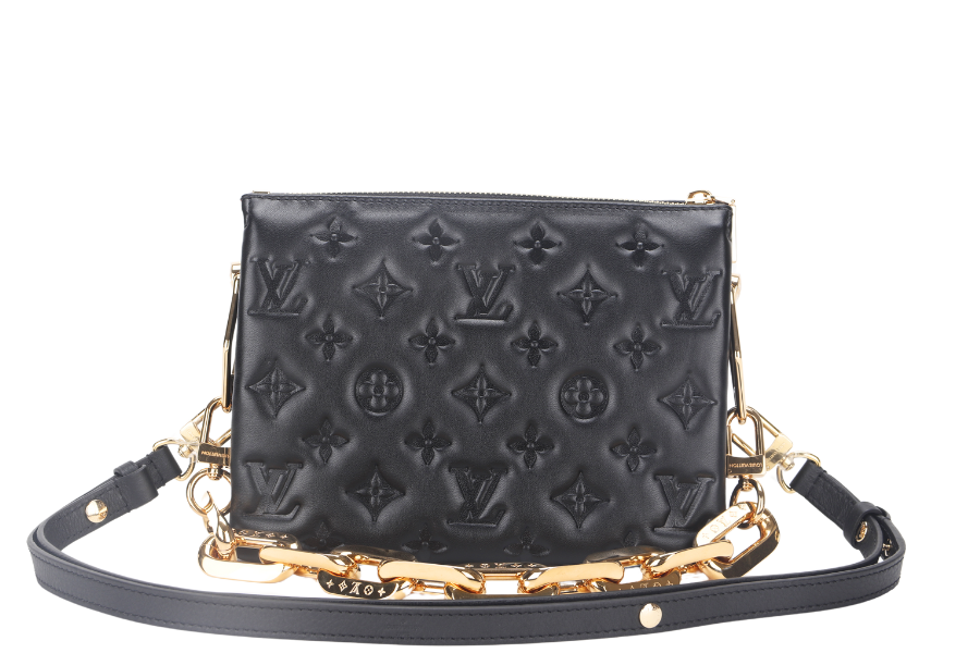 LOUIS VUITTON COUSSIN BB NOIR MONOGRAM EMBOSSED PUFFY LAMBSKIN ( ) GOLD HARDWARE WITH CHAIN, STRAP, DUST COVER AND BOX Handbag