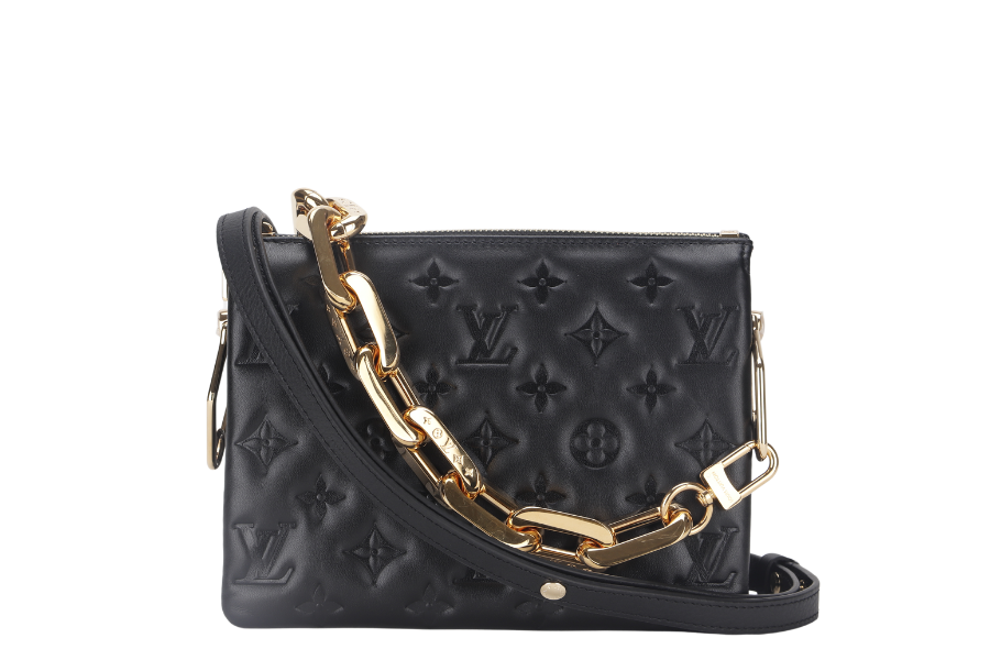 LOUIS VUITTON COUSSIN BB NOIR MONOGRAM EMBOSSED PUFFY LAMBSKIN ( ) GOLD HARDWARE WITH CHAIN, STRAP, DUST COVER AND BOX Handbag