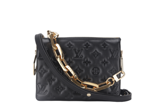 LOUIS VUITTON COUSSIN BB NOIR MONOGRAM EMBOSSED PUFFY LAMBSKIN ( ) GOLD HARDWARE WITH CHAIN, STRAP, DUST COVER AND BOX Handbag