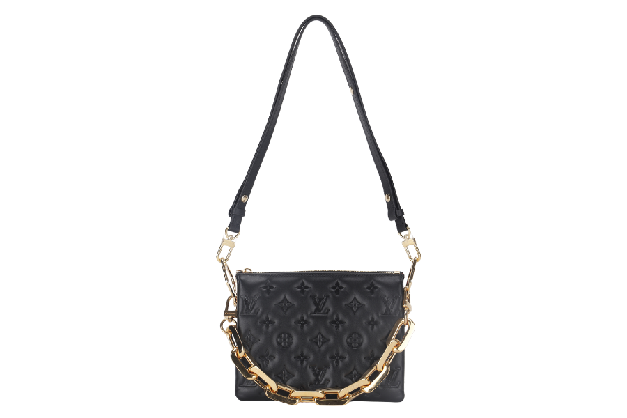 LOUIS VUITTON COUSSIN BB NOIR MONOGRAM EMBOSSED PUFFY LAMBSKIN ( ) GOLD HARDWARE WITH CHAIN, STRAP, DUST COVER AND BOX Handbag