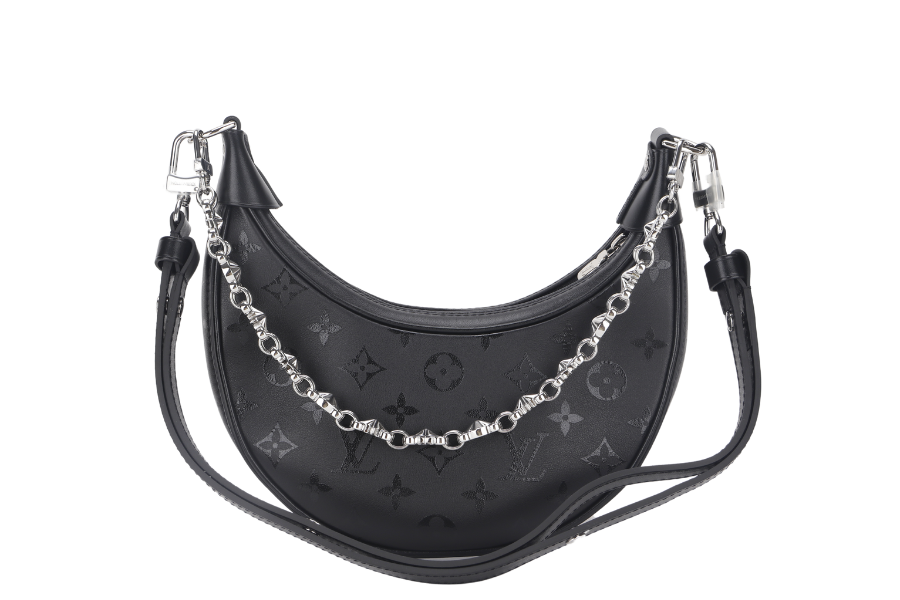 LOUIS VUITTON LOOP BLACK MONOGRAM SILKSCREEN PRINT ( ) CALFSKIN SILVER HARDWARE WITH CHAIN, LEATHER STRAP, DUST COVER AND BOX Handbag