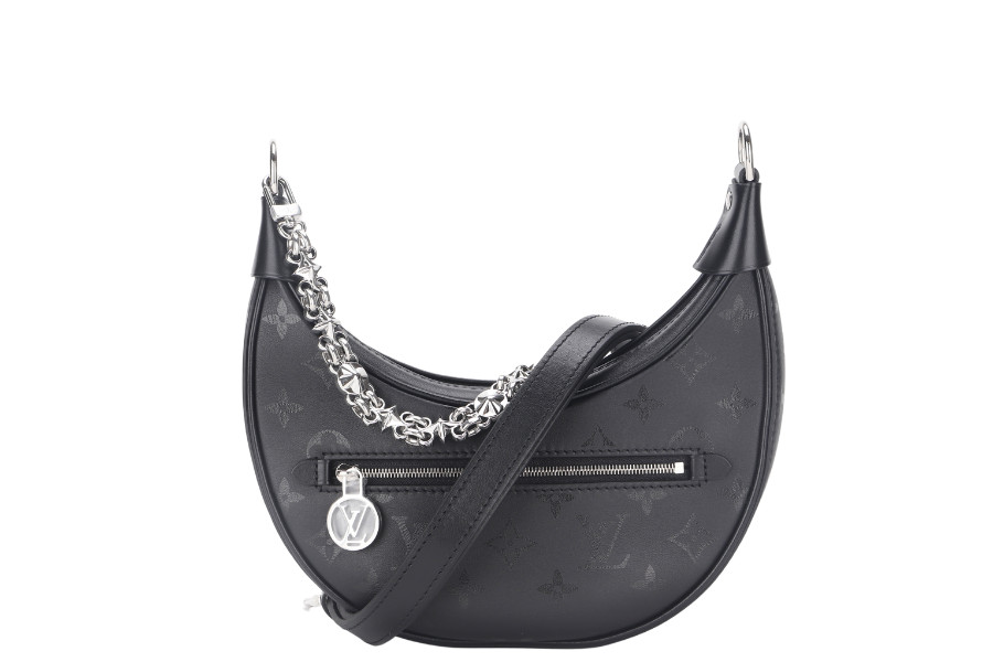 LOUIS VUITTON LOOP BLACK MONOGRAM SILKSCREEN PRINT ( ) CALFSKIN SILVER HARDWARE WITH CHAIN, LEATHER STRAP, DUST COVER AND BOX Handbag