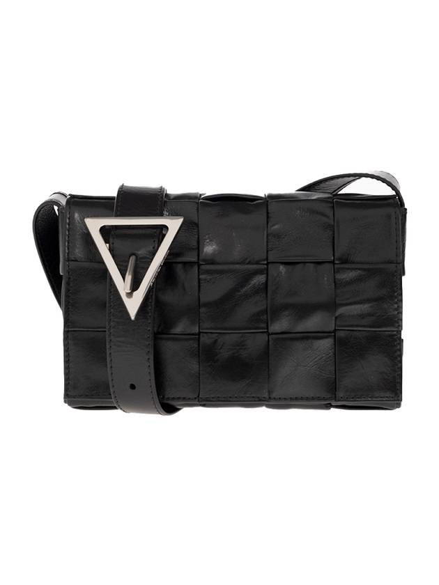 Luxury Bottega Veneta Cassette Intrecciato Small Leather Cross Bag Black