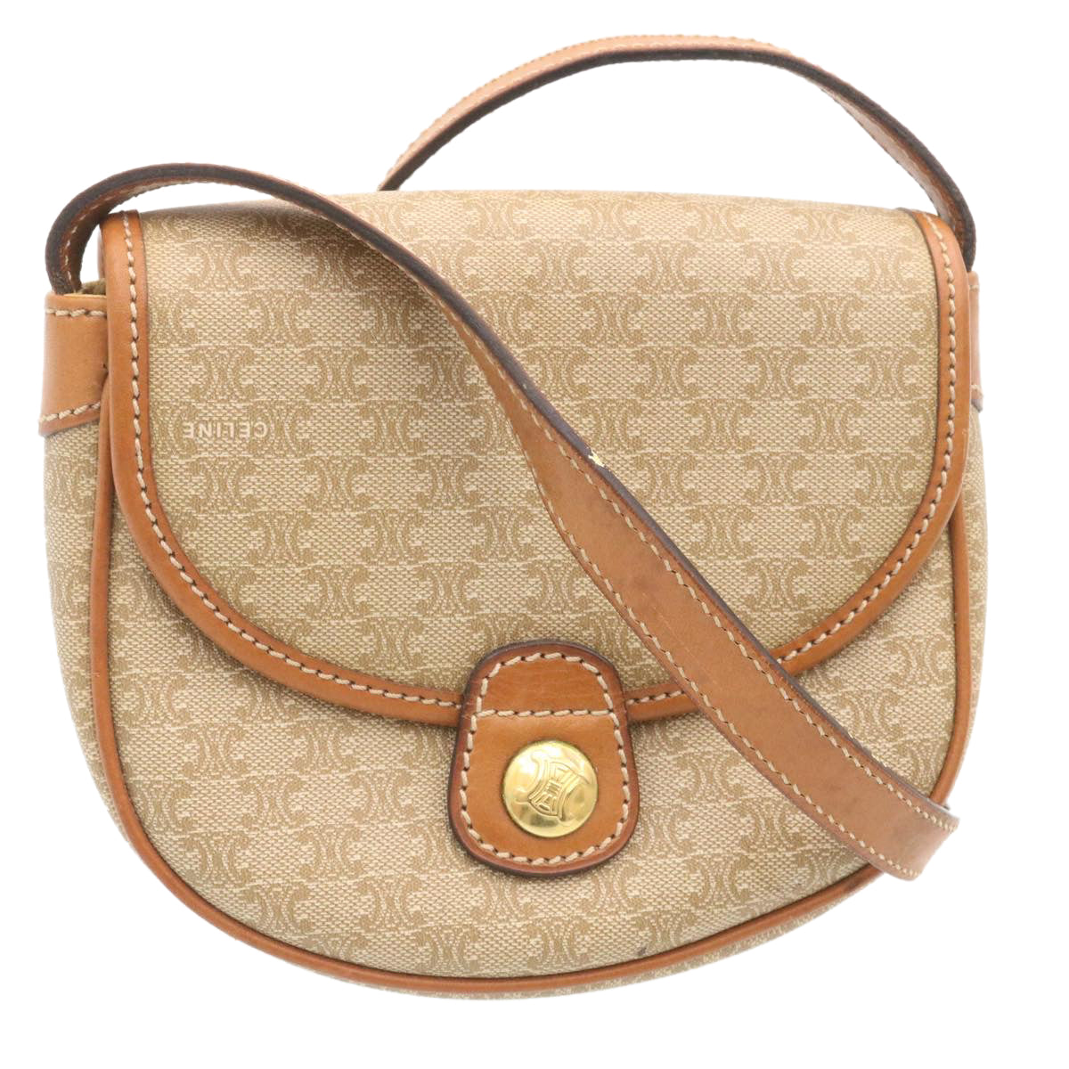 Luxury CELINE Macadam Canvas Shoulder Bag Brown 28459