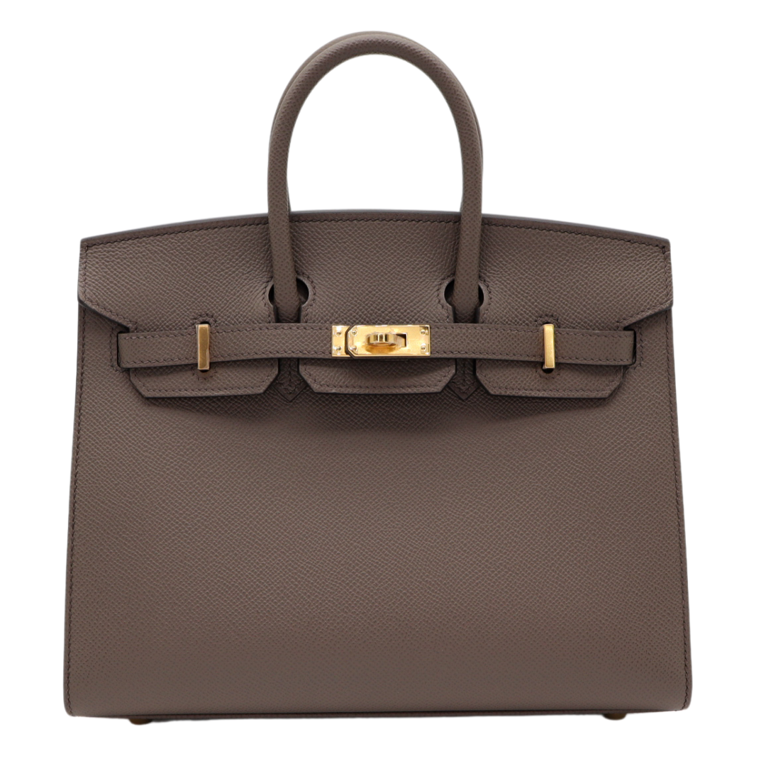 Hermes25cm Birkin Sellier Etain Epsom Leather Gold Hardware
