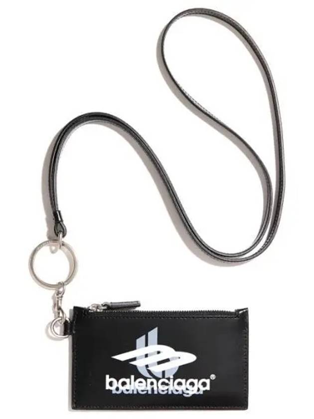 Luxury Balenciaga Trending 2026 Logo Print Neck Strap Card Wallet Black