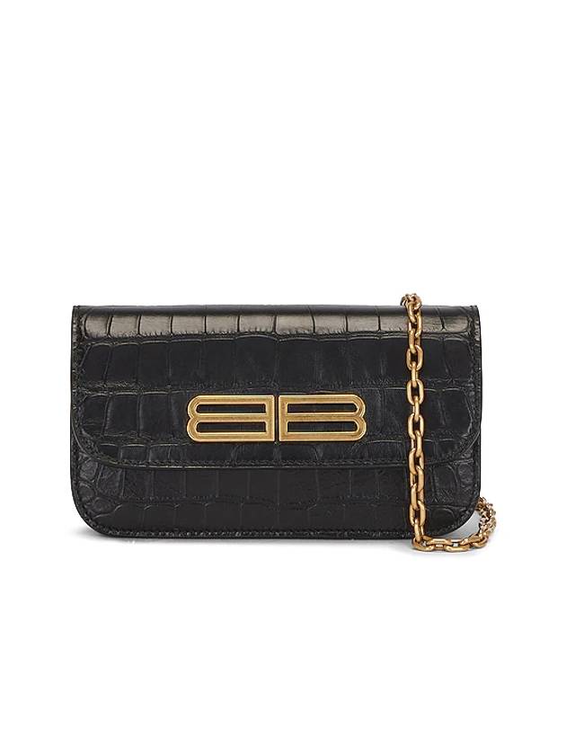 Luxury Balenciaga Trending 2026 Gossip BB Logo Crocodile Chain Shoulder Bag Black