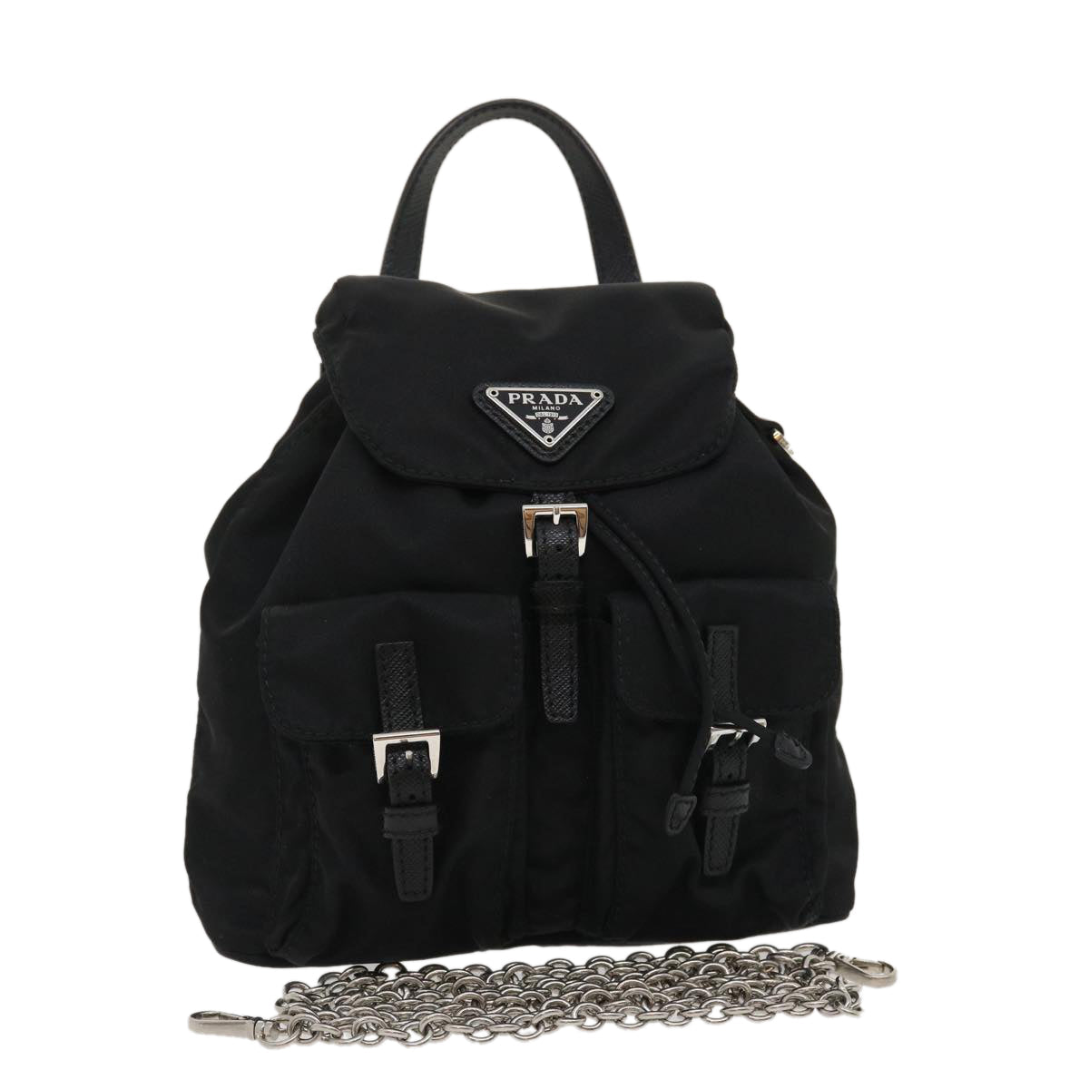 Prada Chain Mini Shoulder Bag Nylon Black V44 F0002