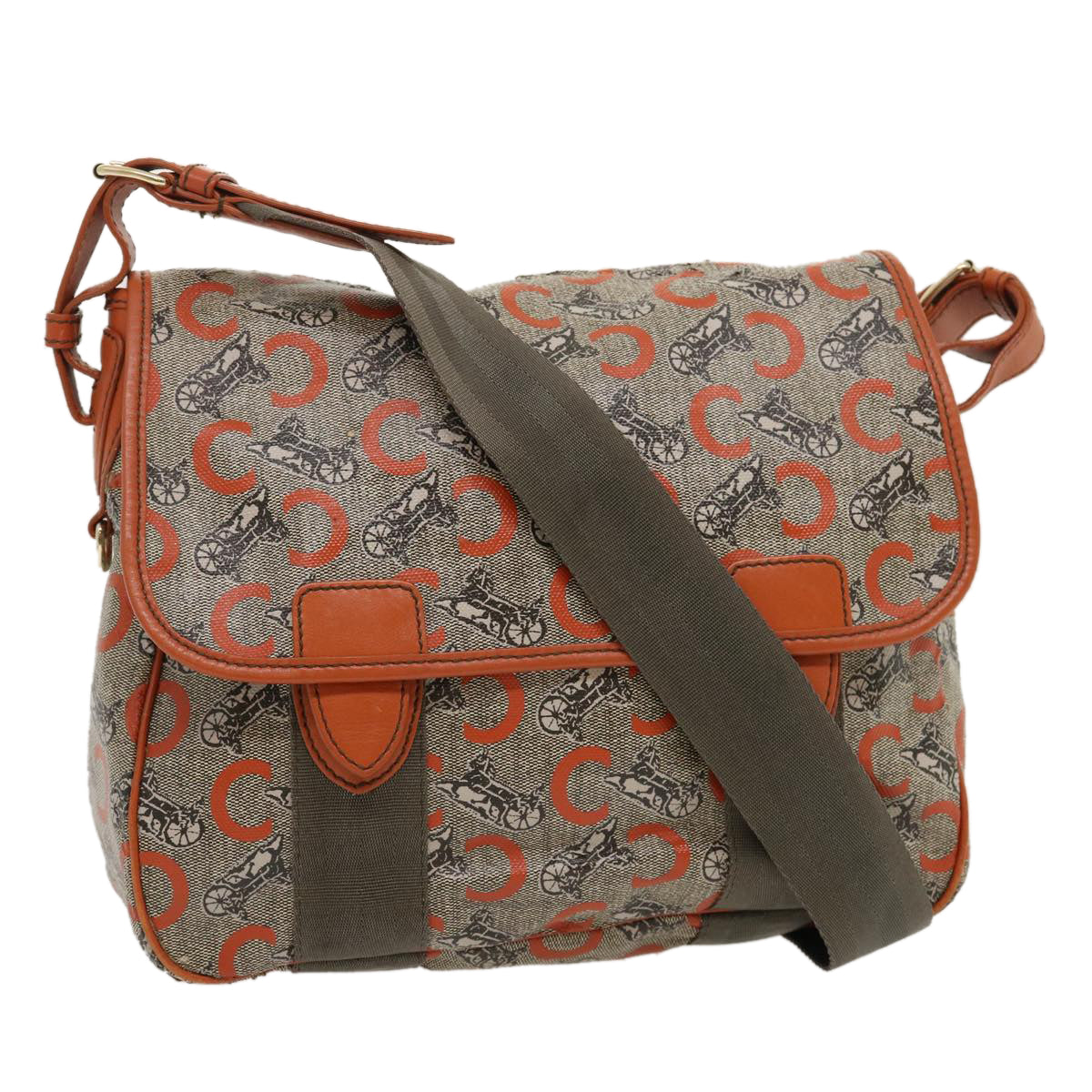 Luxury CELINE C Macadam Canvas Shoulder Bag Coated Canvas Orange 29764