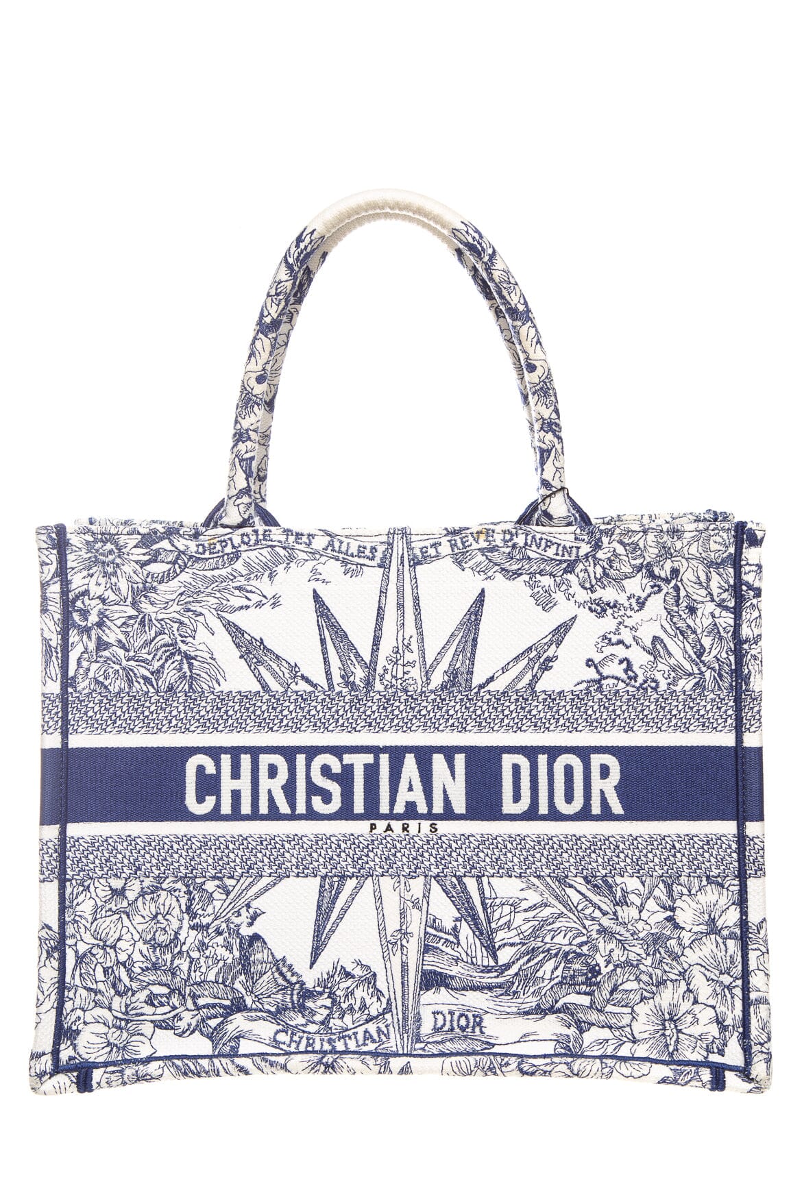 Christian Dior 2022 Navy and Ivory Medium Toile de Jouy Embroidery Tote