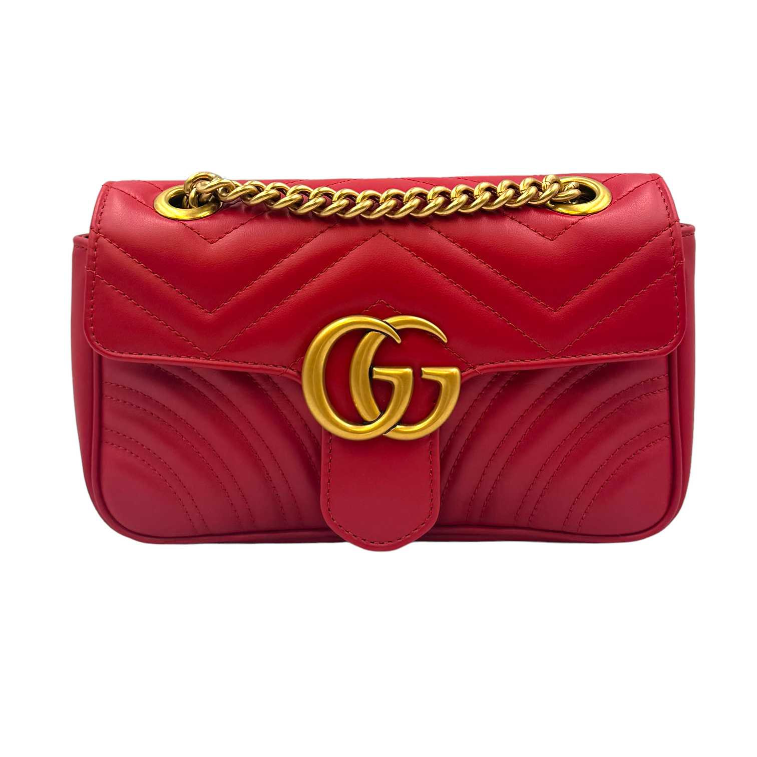 Gucci GG Marmont Red Leather Chain Crossbody