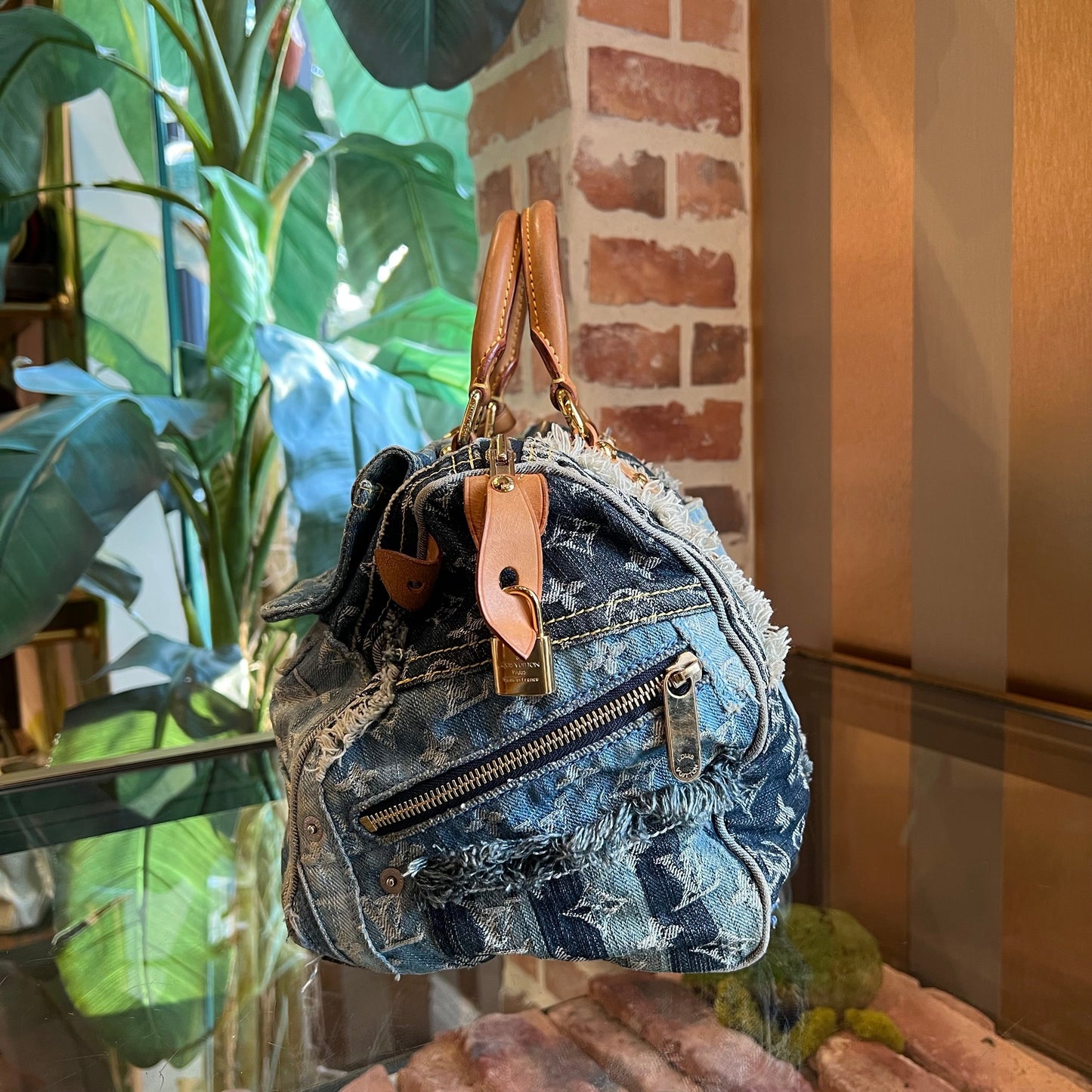LOUIS VUITTON Limited Edition Blue Patchwork Satchel Bag
