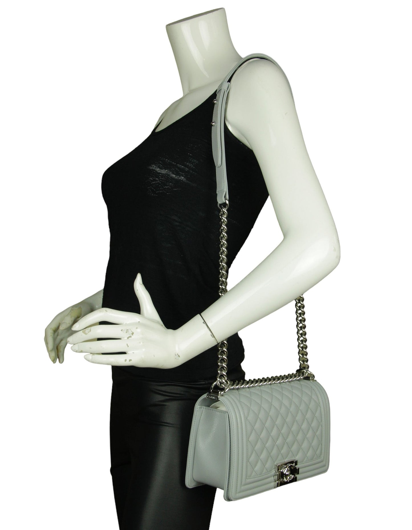 Chanel Grey Shiny Caviar Quilted Medium Boy Bag