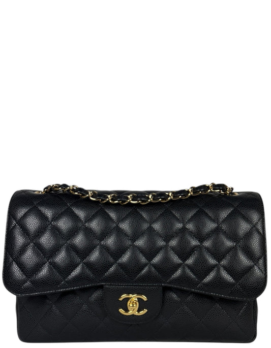 Chanel Black Caviar Leather Double Flap Jumbo Bag