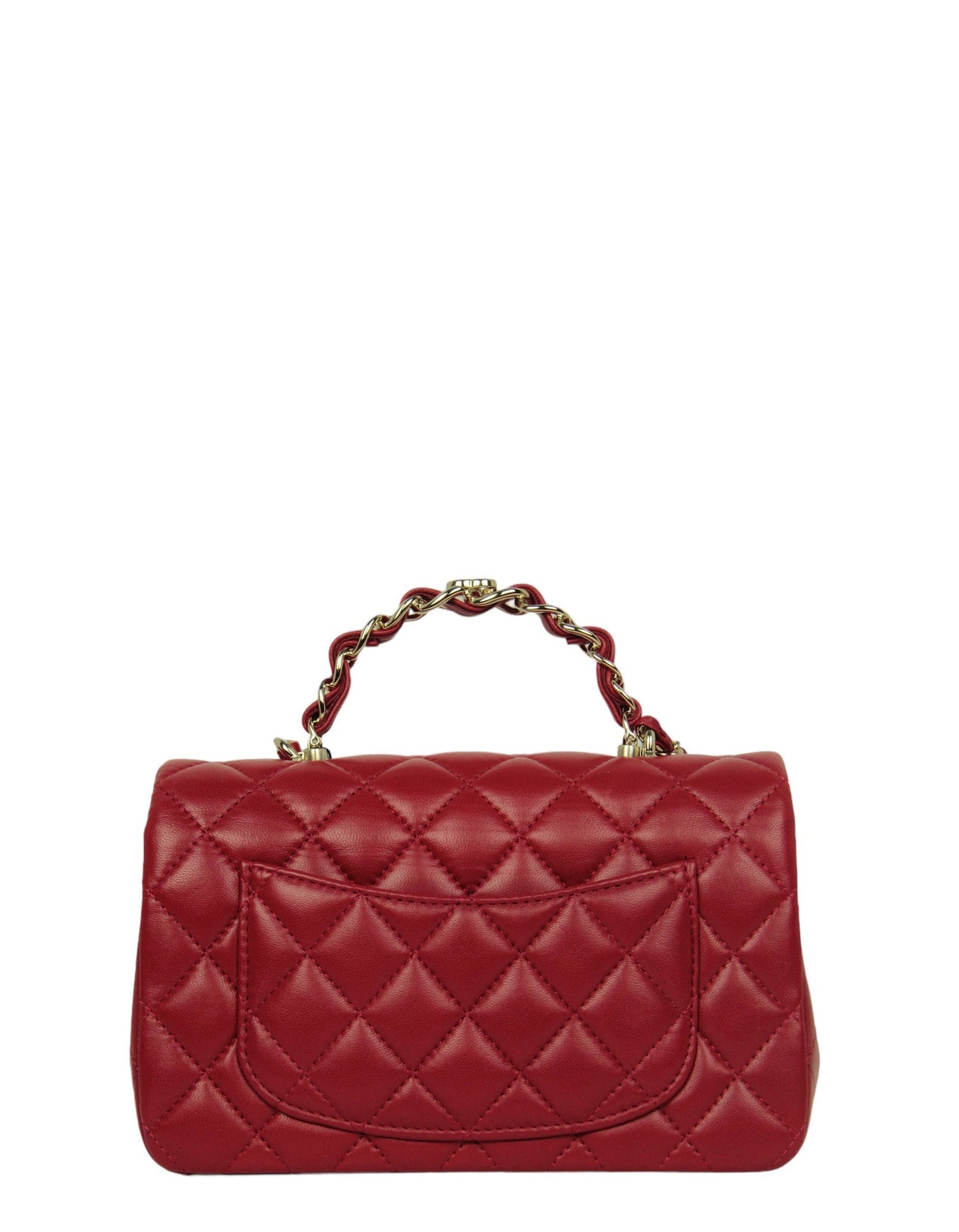 Chanel NWT Red Lambskin Quilted Mini Top Handle Rectangular Flap Handbag