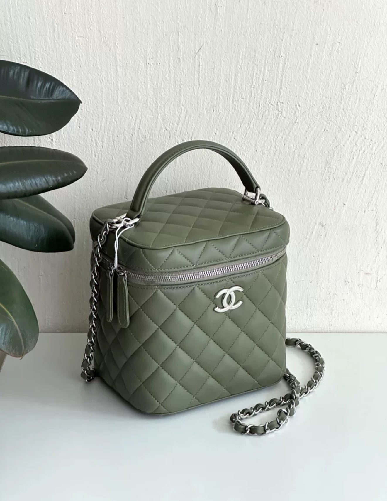 Chanel 21 Olive Green Vanity Case Too Handle Chain Bag