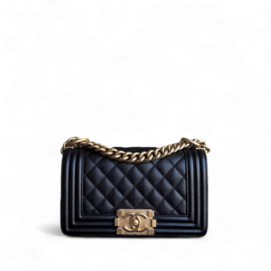 Chanel Boy Small - Caviar 20CM Quilted Black Gold Hardware Series 26
