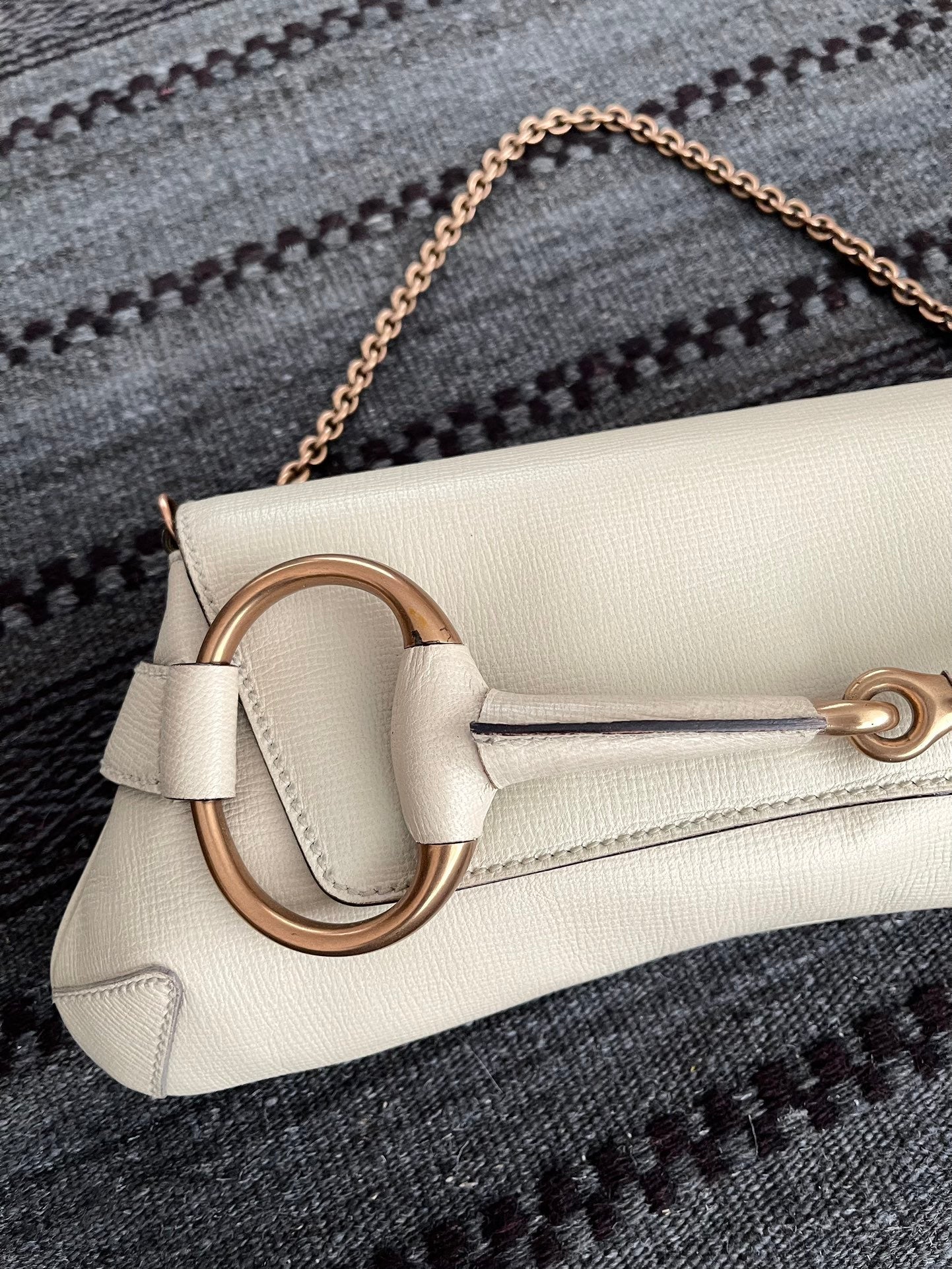 Gucci Horsebit 1955 Large White Leather Shoulder Bag