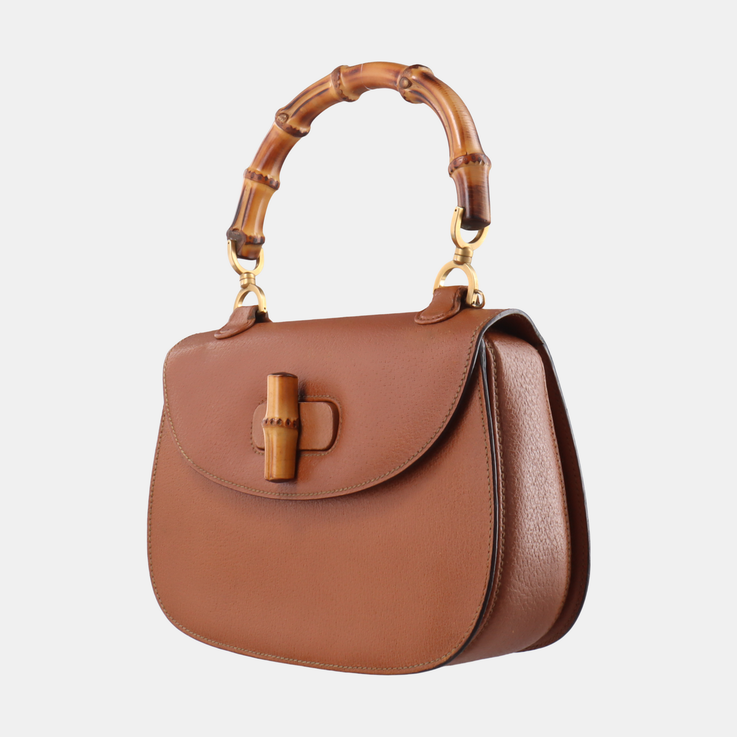 Gucci Bamboo 1947 Top Handle Bag Leather Medium Tan Brown