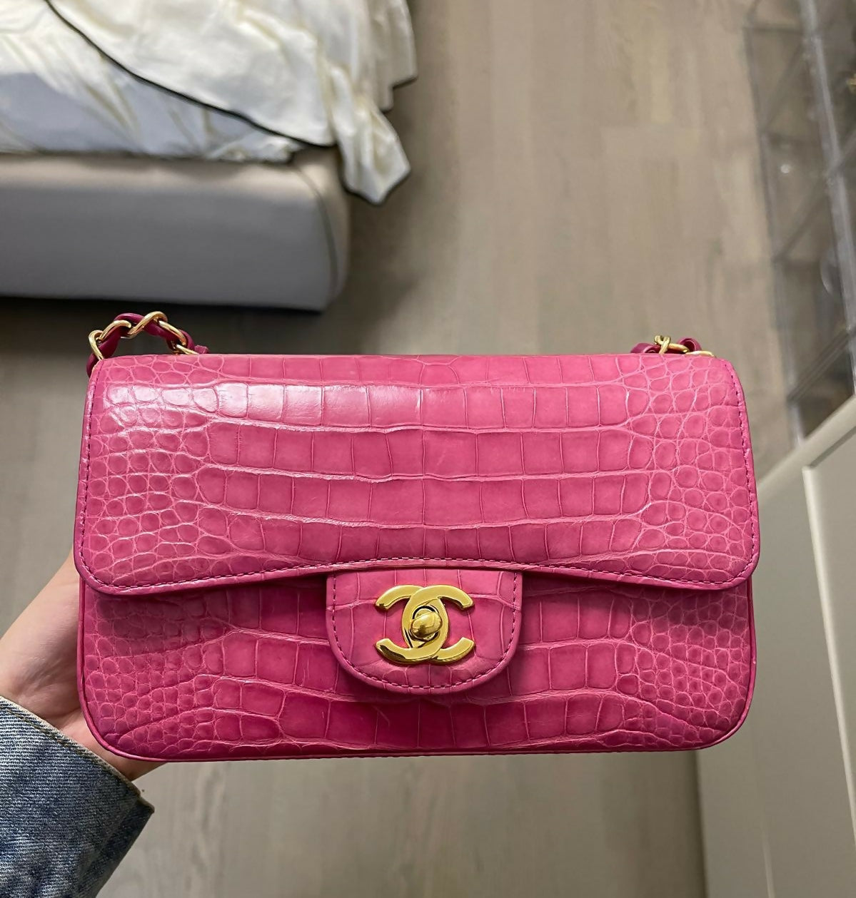 Chanel Pink Mini Crocodile Flap Bag