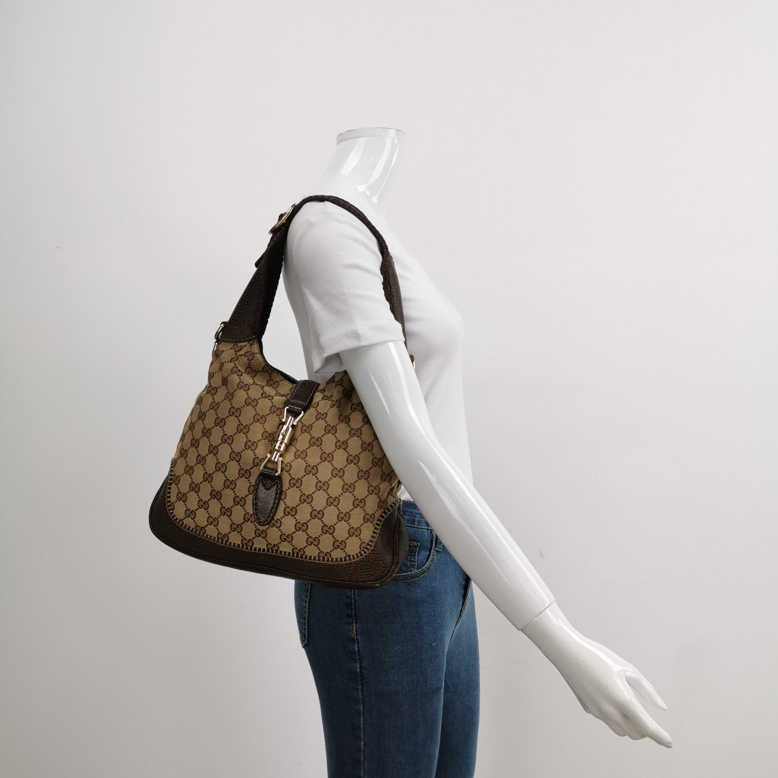Gucci Jackie 1961 Soft Medium Monogram Canvas and Leather Bag