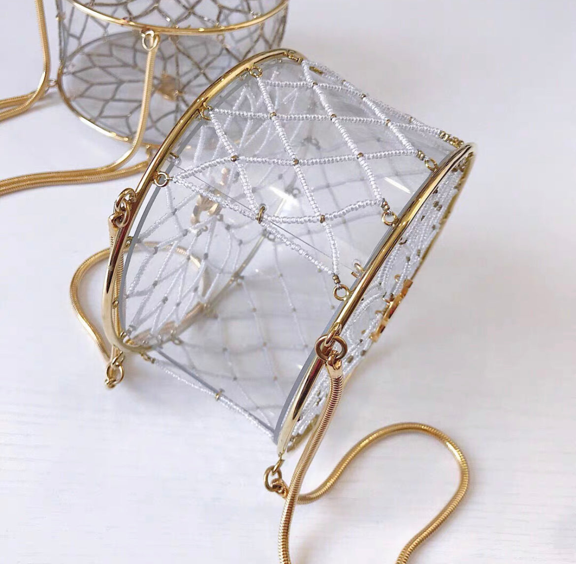 Chanel MinaudiÃ¨re Ultra Rare 1990 Beaded Gold Transparent Circle Micro Mini Bag