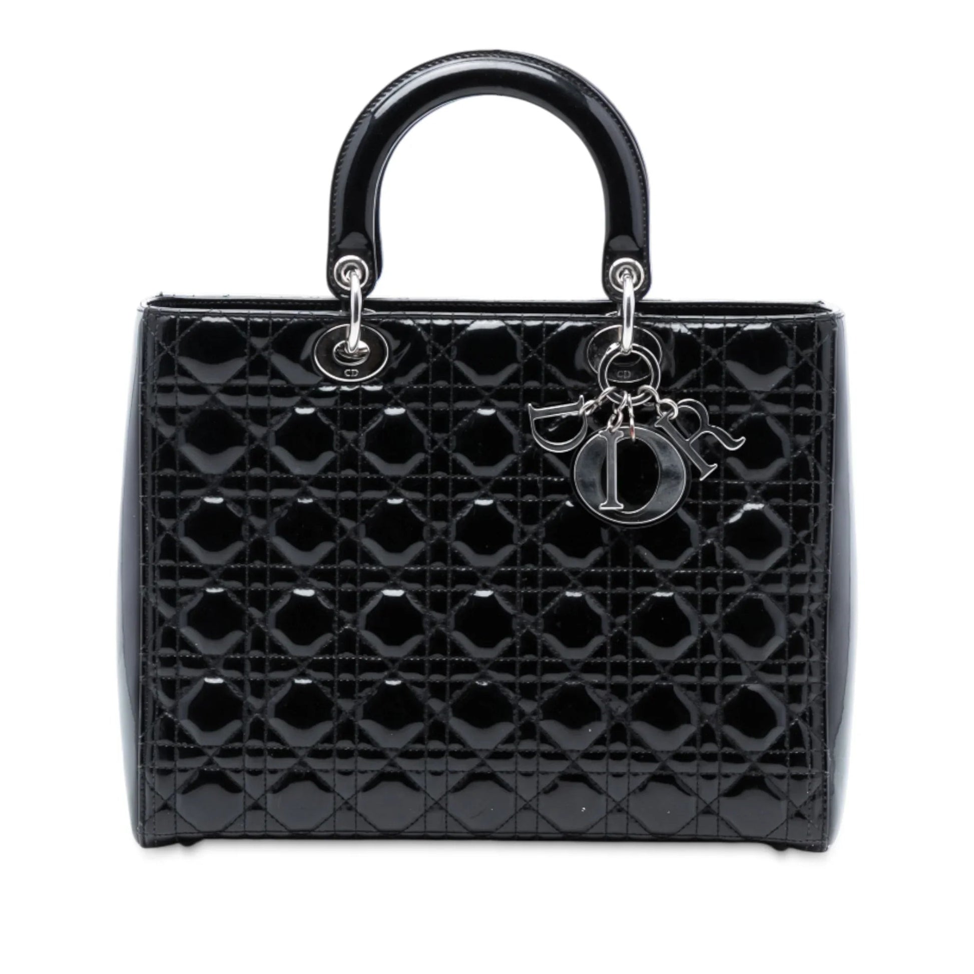 Black Dior Large Patent Cannage Lady Dior Satchel