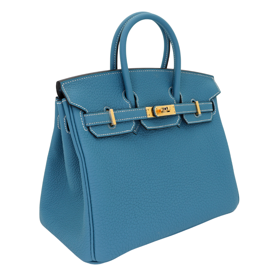 Hermes25cm Birkin Bleu Jean Togo Leather Gold Hardware