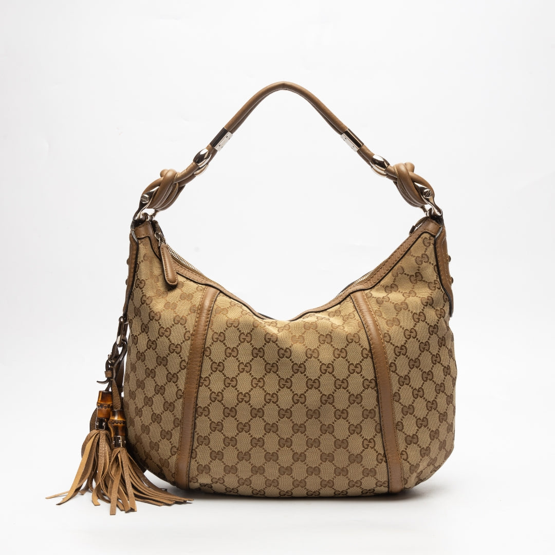 Gucci Lou Leather Canvas Shoulder Bag