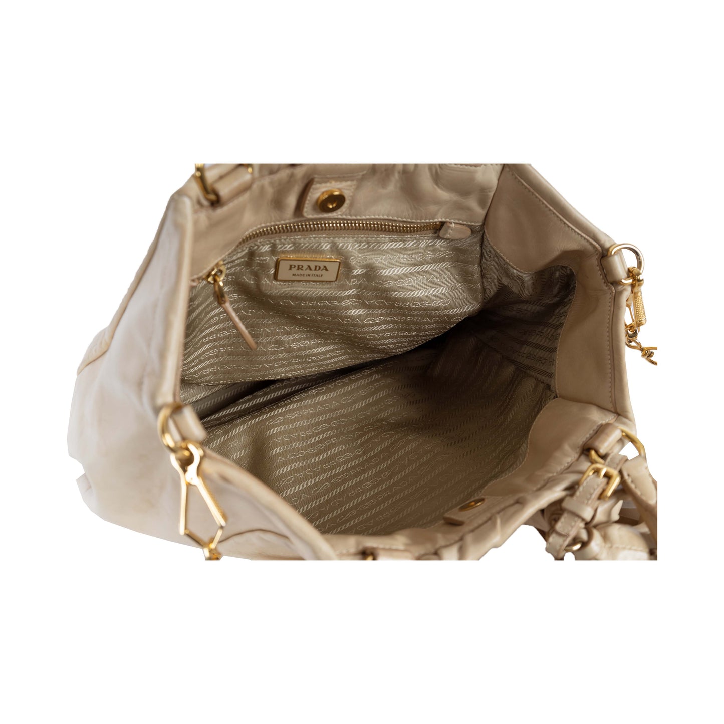 Prada Beige Leather Hobo HandBag with Strap