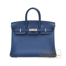 Luxury Hermes Birkin 25cm Handbag 6068 dark blue silver