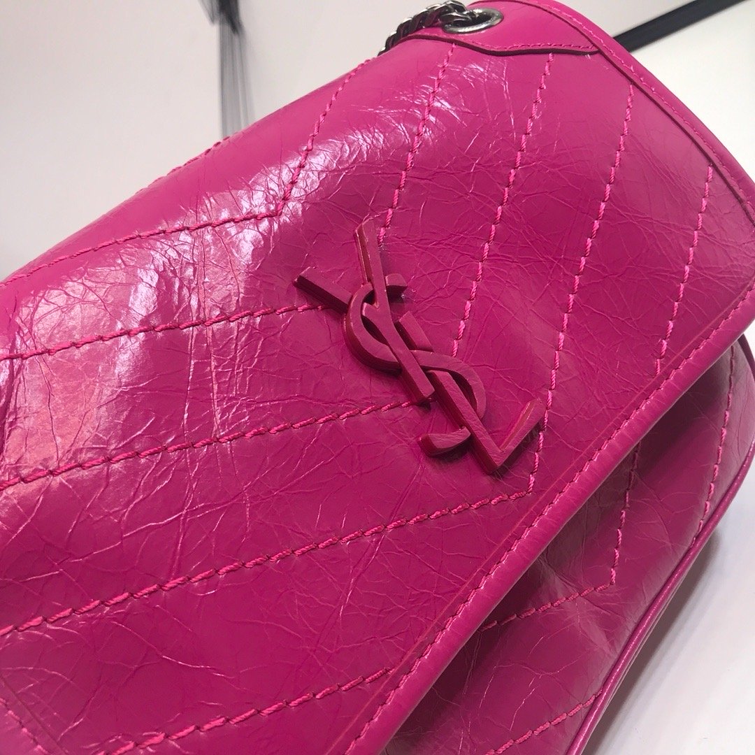 Yves Saint Laurent Niki Baby Chain Bag In Crinkled Dark Pink