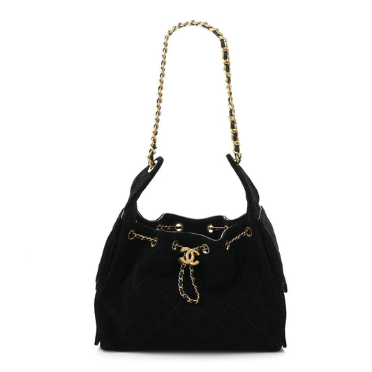 Suede Quilted Small Chanel 25 Handbag Black