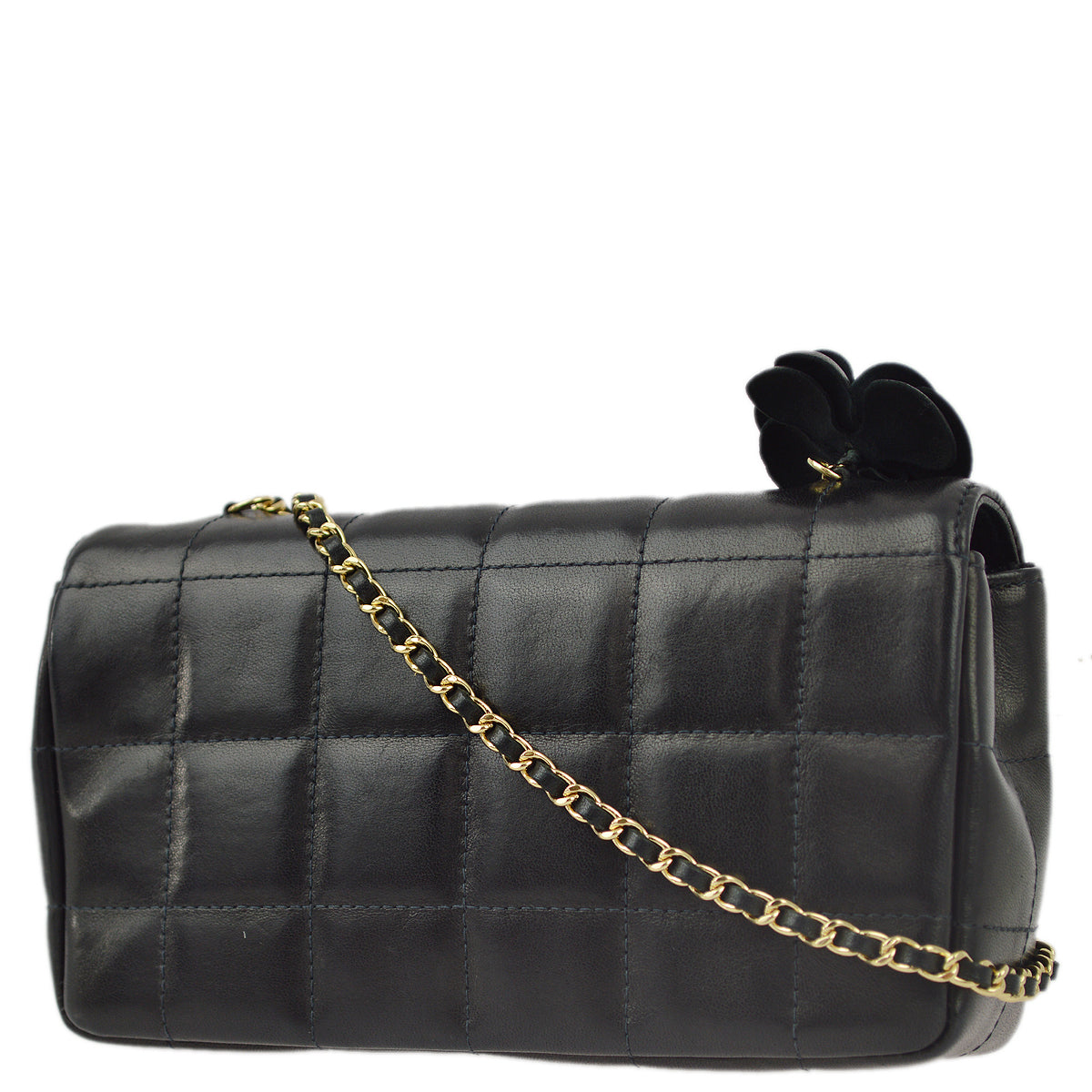 Chanel Black Lambskin Camellia Choco Bar Shoulder Bag