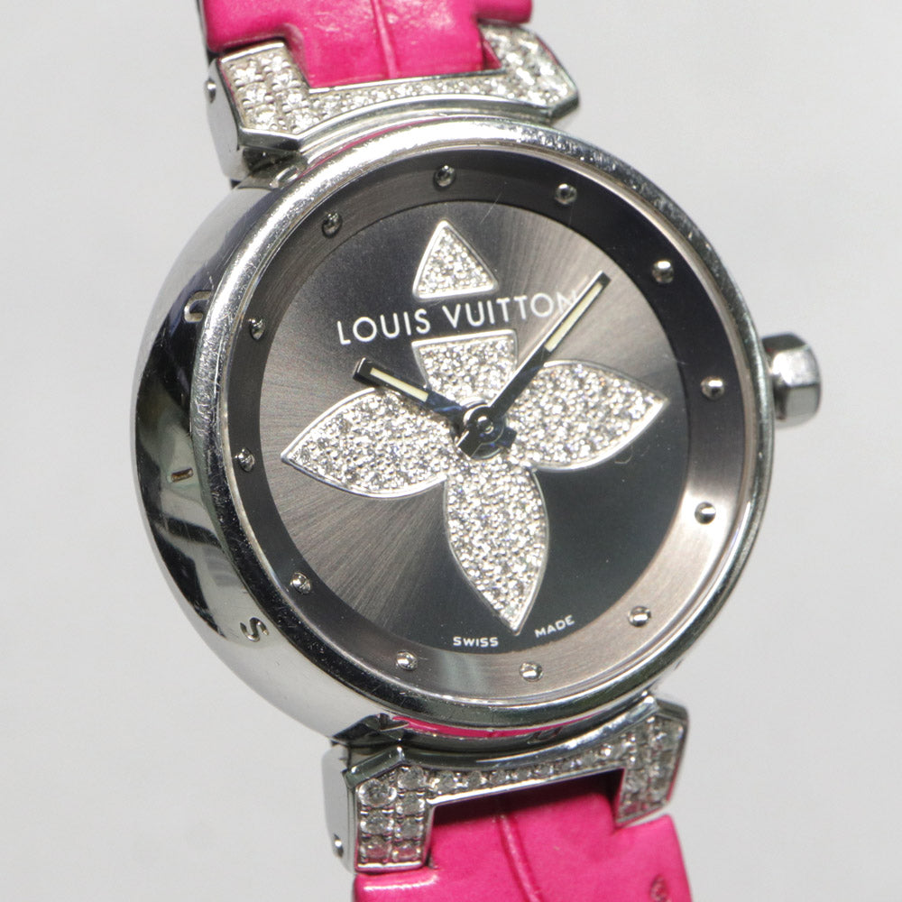 Louis Vuitton Forer Q121F Gr Diamond SS Leather Quartz Forer Q121F