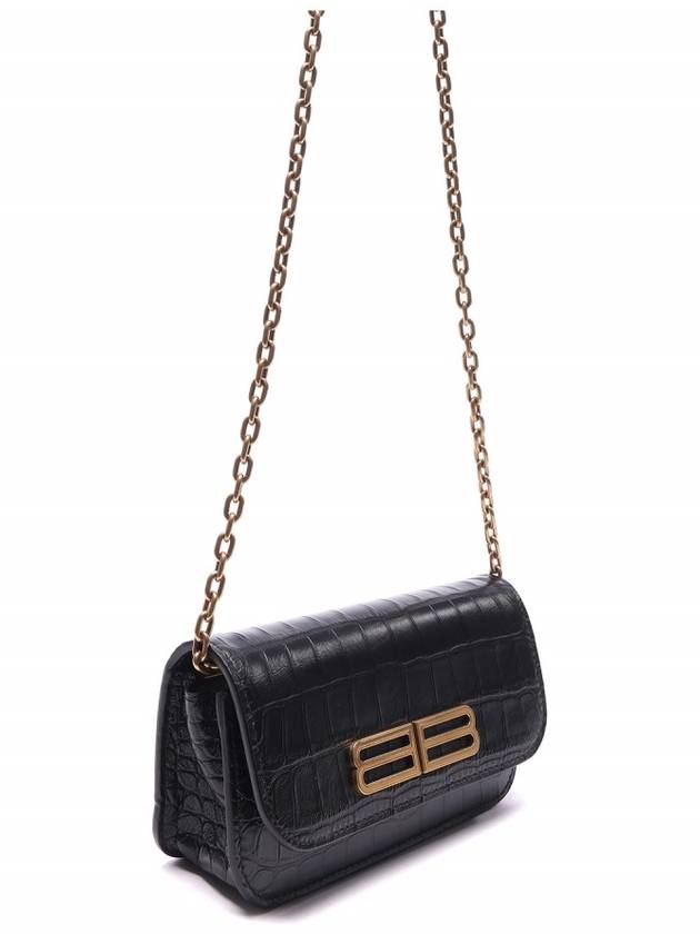 Luxury Balenciaga Trending 2026 Gossip BB Logo Crocodile Chain Shoulder Bag Black