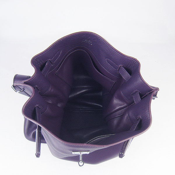 Luxury Hermes Nappa Leather Shoulder Bag purple Silver