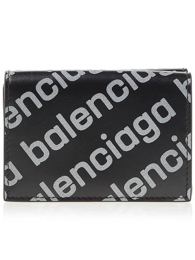Luxury Balenciaga Trending 2026 All-Over Logo Tri-Fold Half Wallet Black